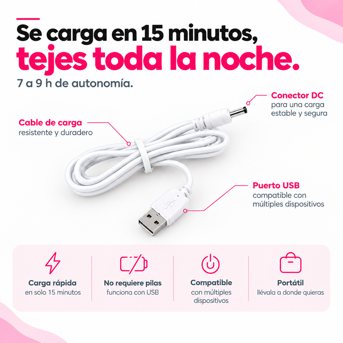 Set de ganchillos LED recargables