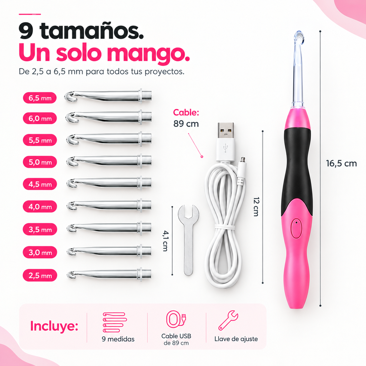 Set de ganchillos LED recargables